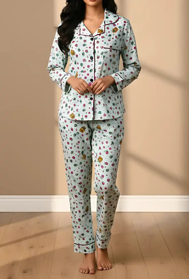 GREEN PRINTED PJ SET