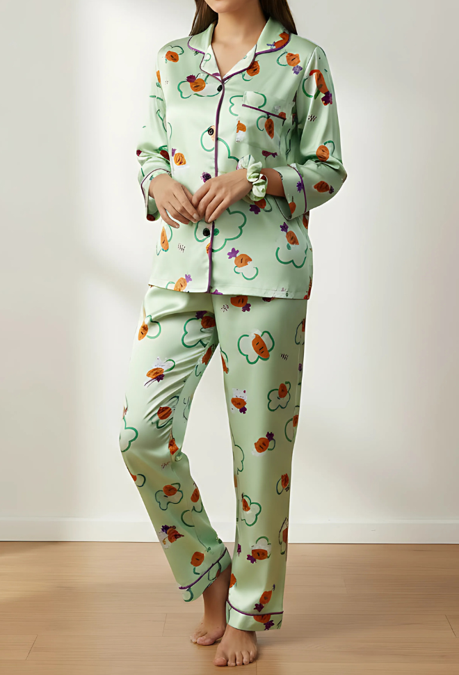 GREEN PRINTED PJ SET