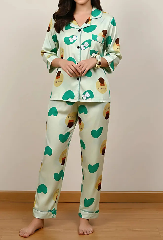 GREEN PRINTED PJ SET