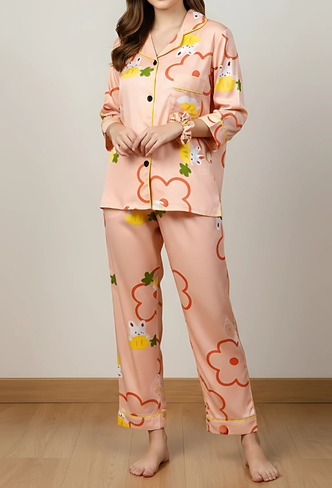 PEACH PRINTED PJ SET