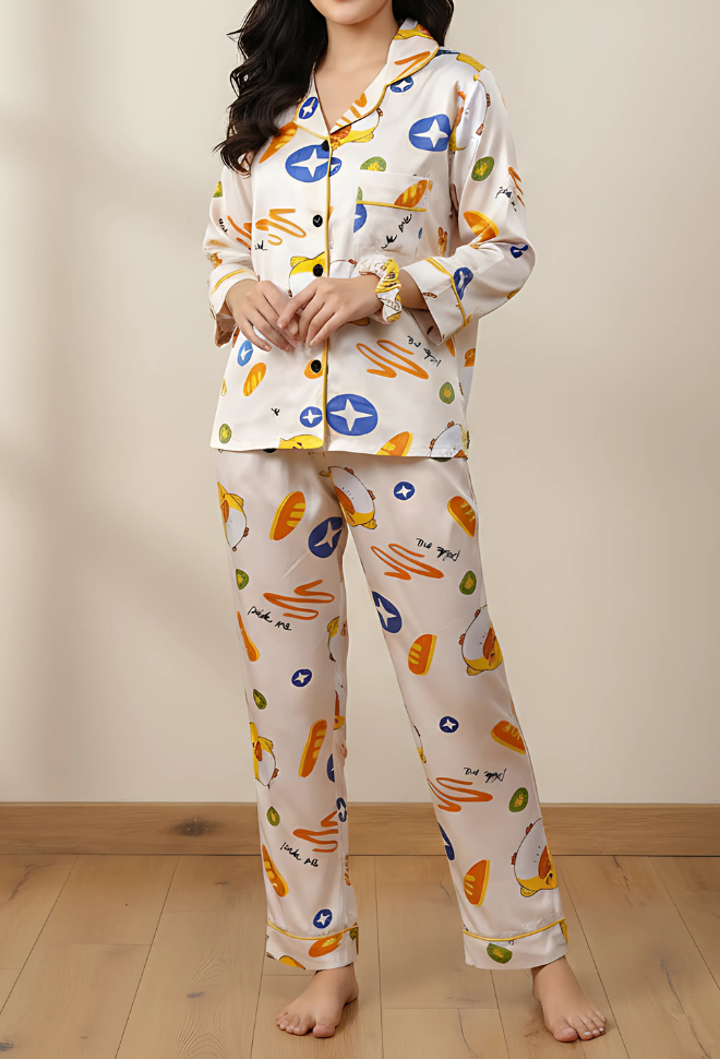 WHITE PRINTED PJ SET