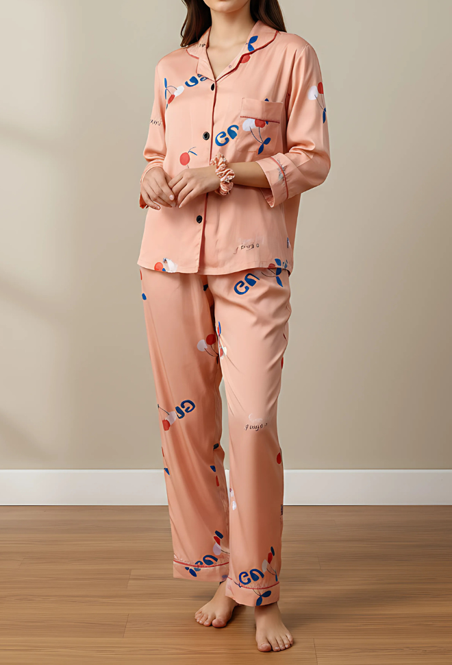 PEACH PRINTED PJ SET