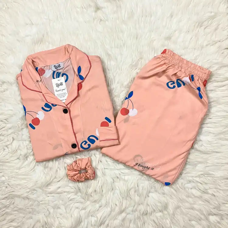 MINOR FAULT PEACH PRINTED PJ SET