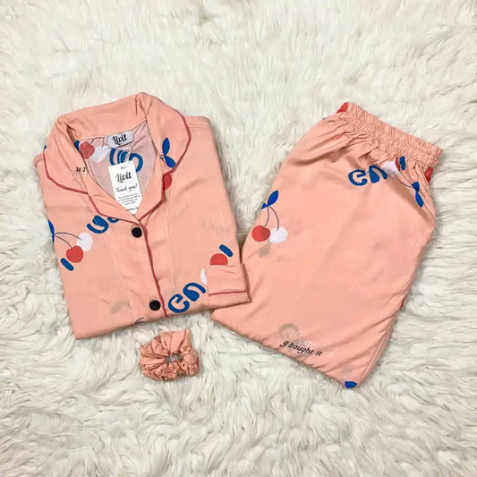 MINOR FAULT PEACH PRINTED PJ SET