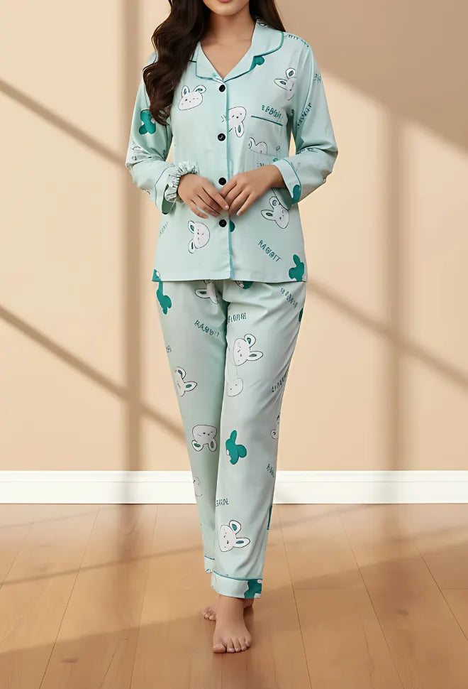 GREEN PRINTED PJ SET