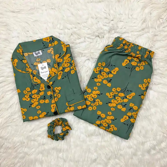 GREEN PRINTED PJ SET