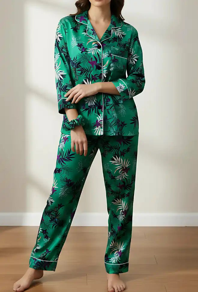 GREEN PRINTED PJ SET