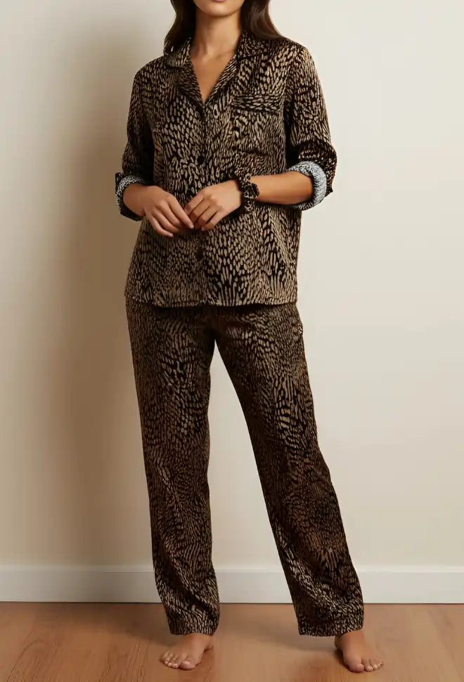 BROWN PRINTED PJ SET