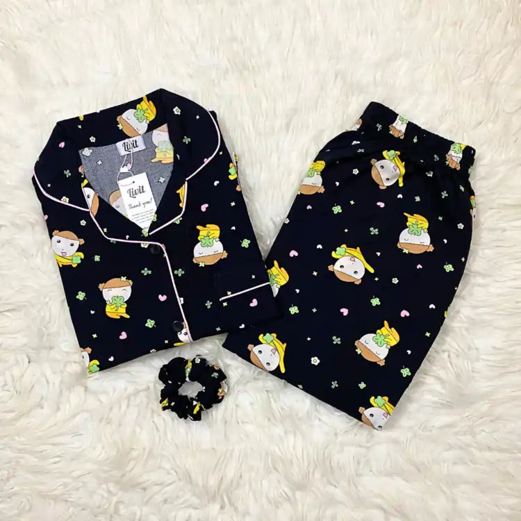 BLACK PRINTED PJ SET