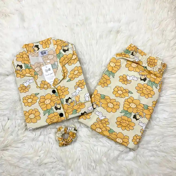 LIGHT BEIGE PRINTED PJ SET