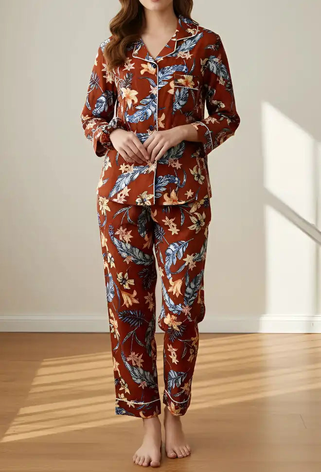 BROWN PRINTED PJ SET
