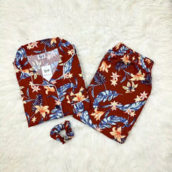 BROWN PRINTED PJ SET