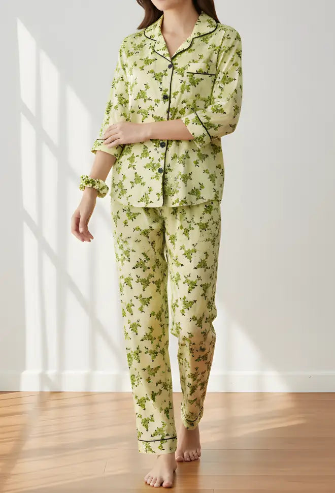 LIGHT YELLOW PRINTED PJ SET