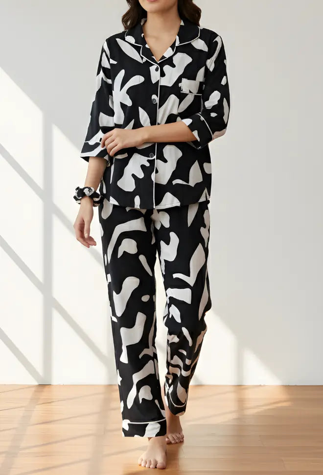 BLACK PRINTED PJ SET