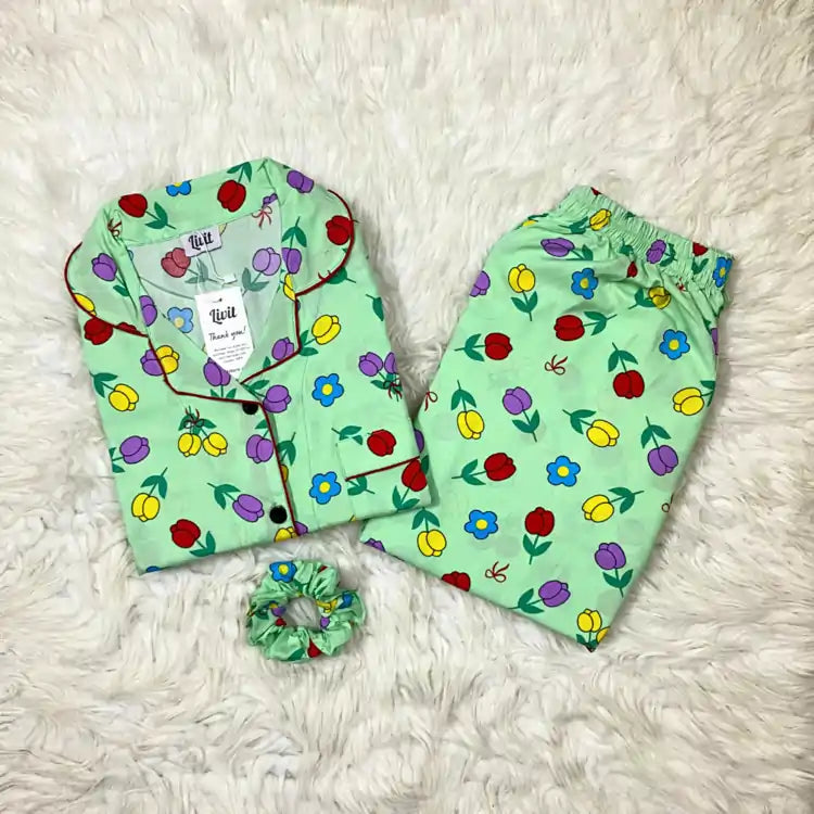 MINOR FAULT GREEN PRINTED PJ SET