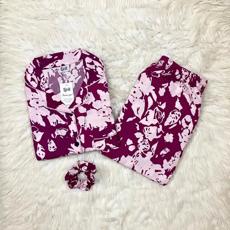 MINOR FAULT PURPLE PRINTED PJ SET