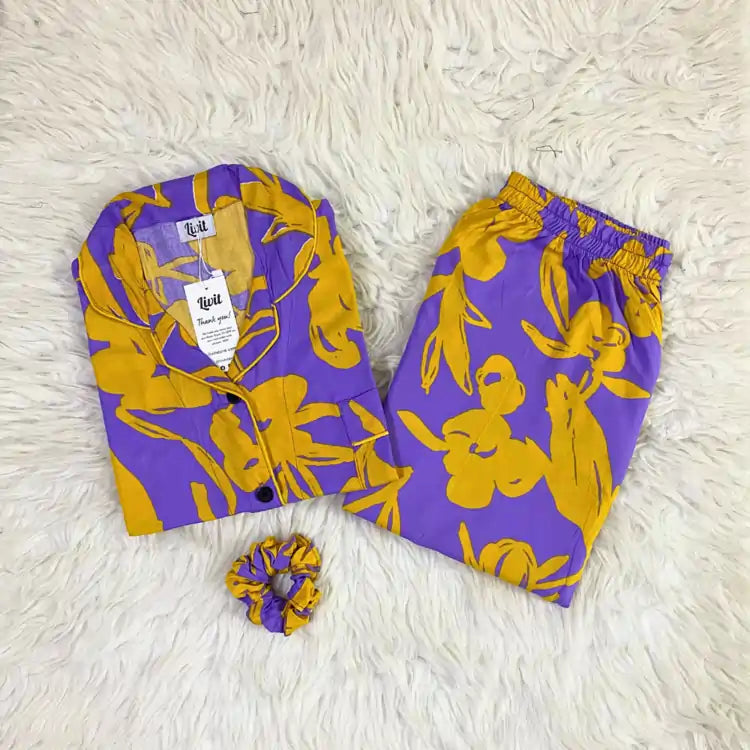 MINOR FAULT PURPLE PRINTED PJ SET