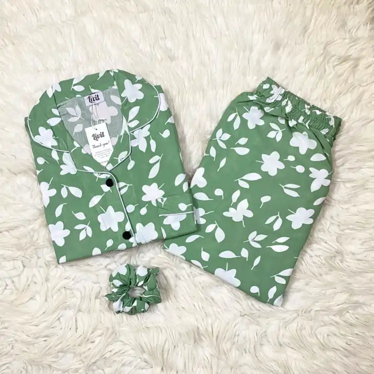 GREEN PRINTED PJ SET