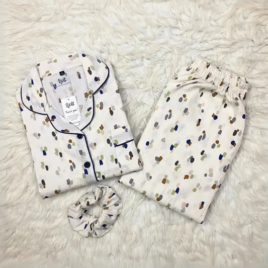 WHITE PRINTED PJ SET