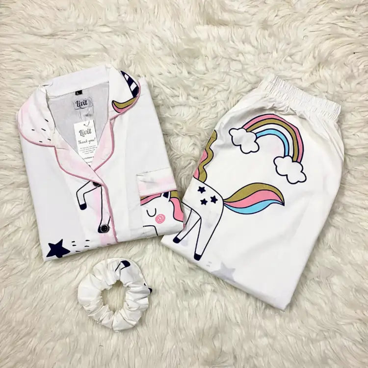 WHITE PRINTED PJ SET