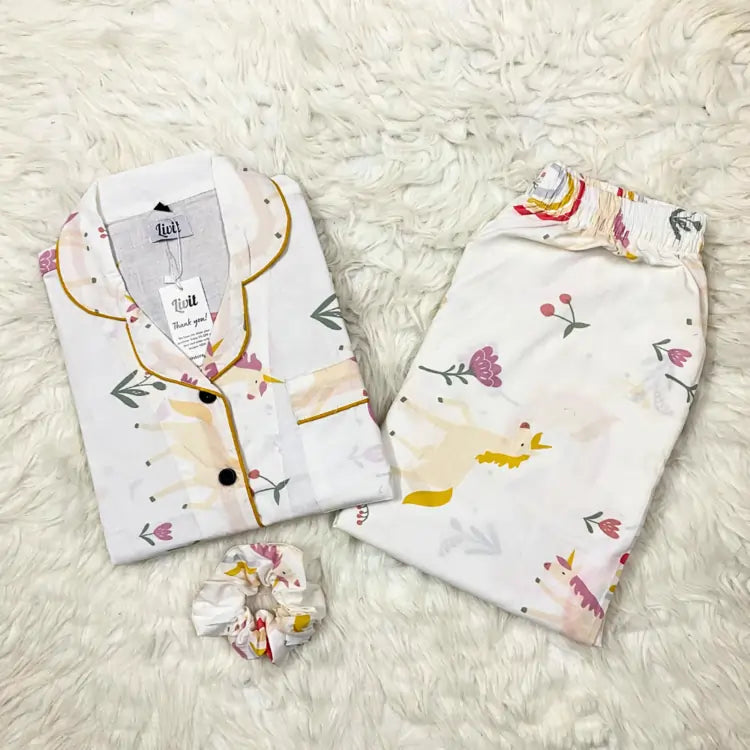 WHITE PRINTED PJ SET