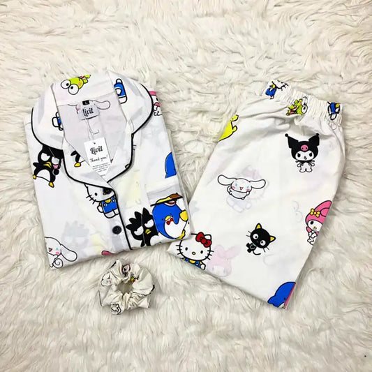 WHITE PRINTED PJ SET
