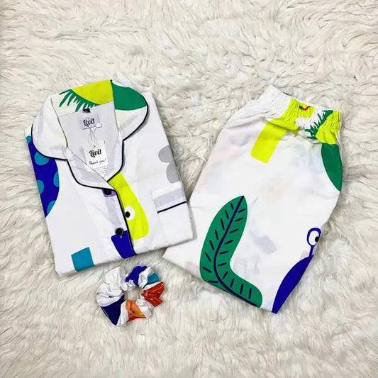 WHITE PRINTED PJ SET