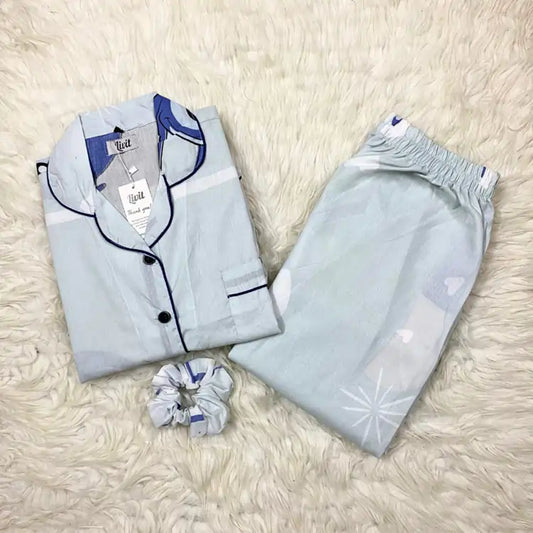 LIGHT BLUE PRINTED PJ SET