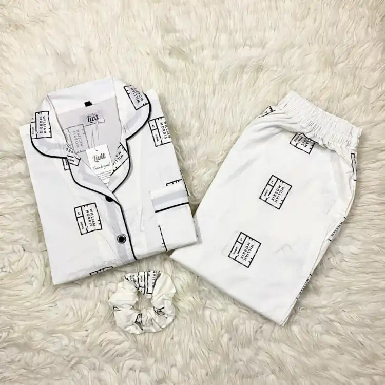 WHITE PRINTED PJ SET