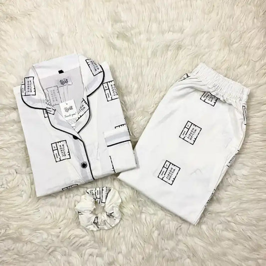 WHITE PRINTED PJ SET